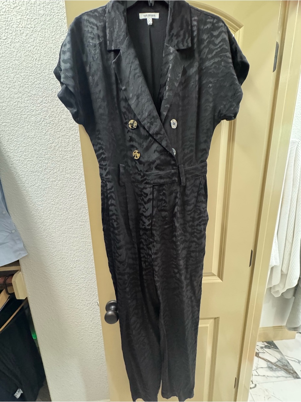 Good American Black Textured Double-Breasted Jumpsuit Size 2 or Medium